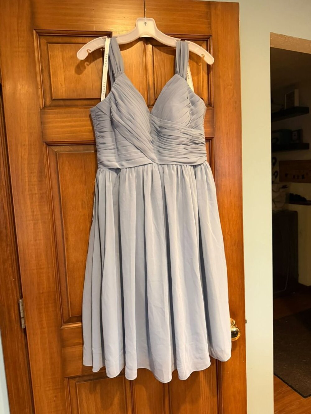 Azazie Angie, Color Dusty Blue, Fabric Chiffon, Size 10